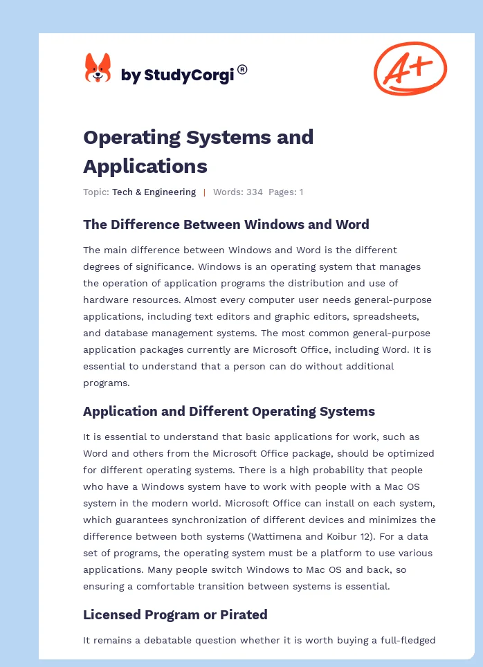 Operating Systems and Applications. Page 1