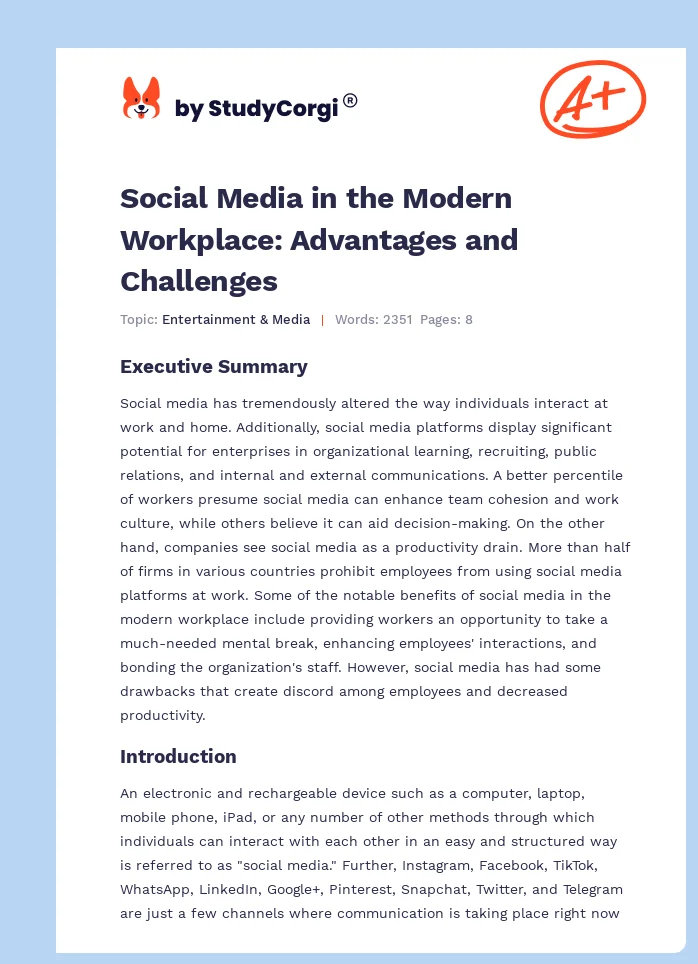Social Media in the Modern Workplace: Advantages and Challenges. Page 1