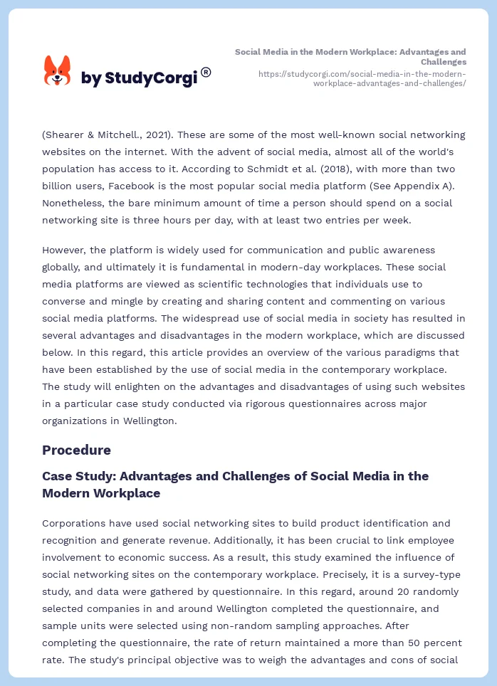 Social Media in the Modern Workplace: Advantages and Challenges. Page 2