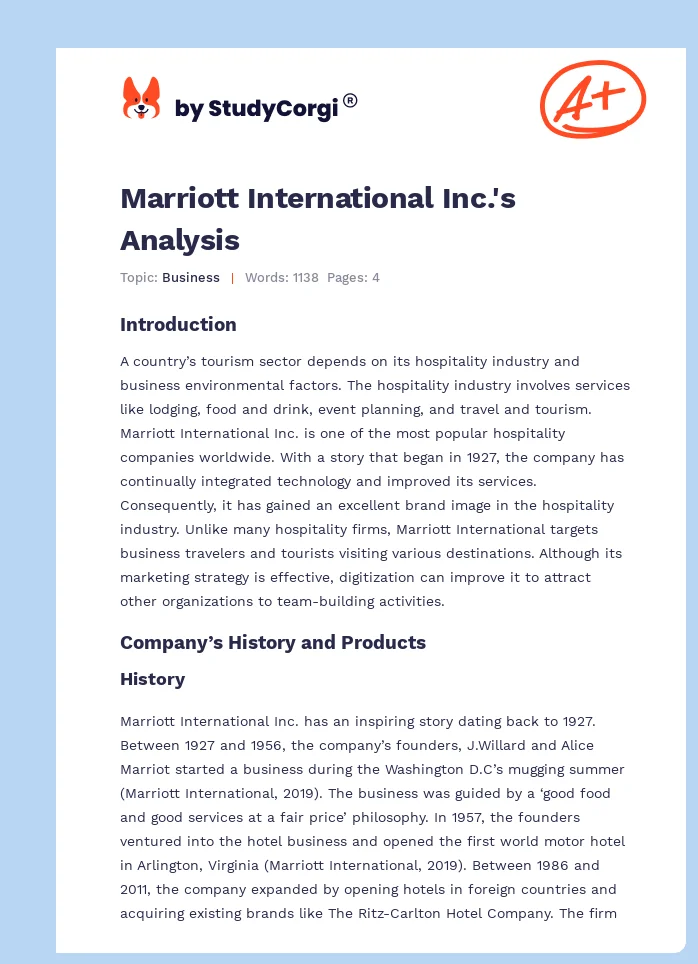 Marriott International Inc.'s Analysis. Page 1