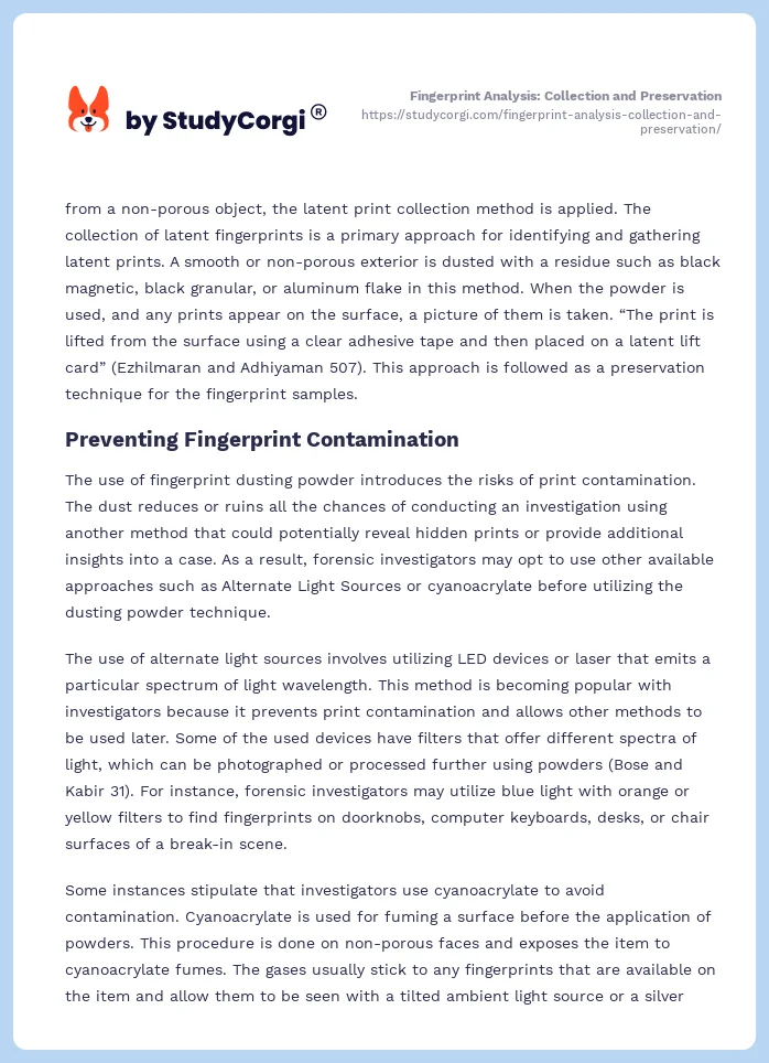 Fingerprint Analysis: Collection and Preservation. Page 2