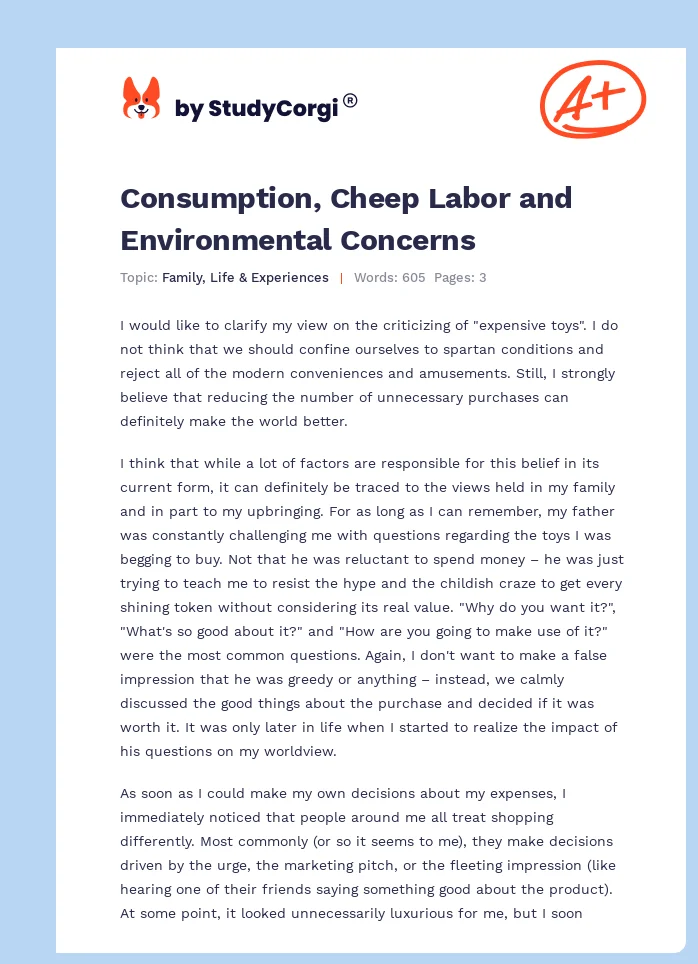 Consumption, Cheep Labor and Environmental Concerns. Page 1
