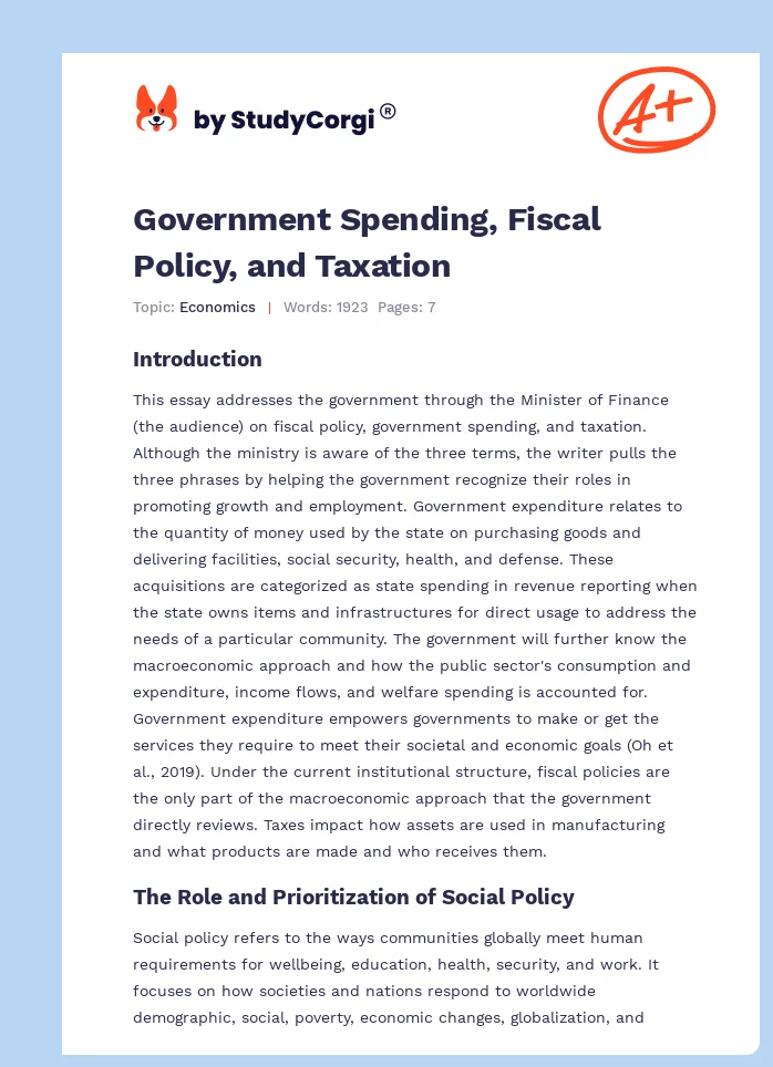 Government Spending, Fiscal Policy, and Taxation. Page 1