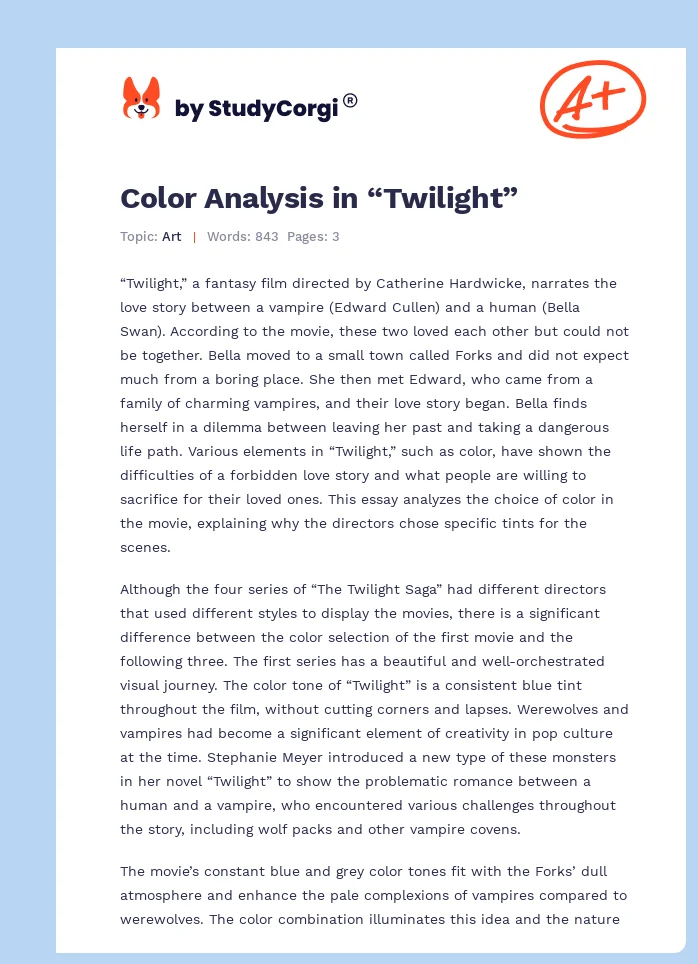 Color Analysis in “Twilight”. Page 1