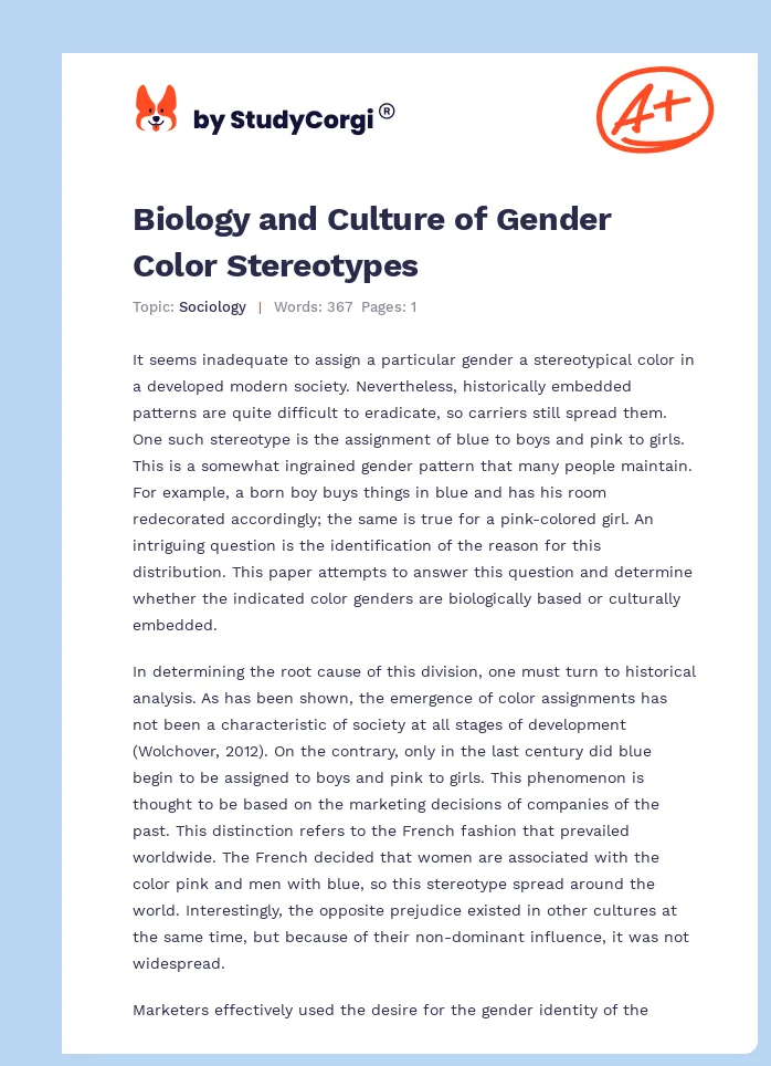 Biology and Culture of Gender Color Stereotypes. Page 1