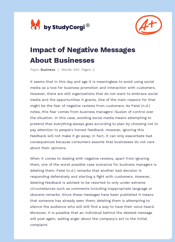 Impact of Negative Messages About Businesses. Page 1
