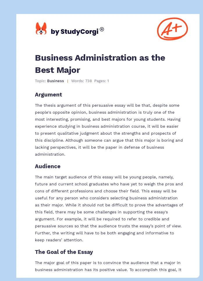 Business Administration as the Best Major. Page 1