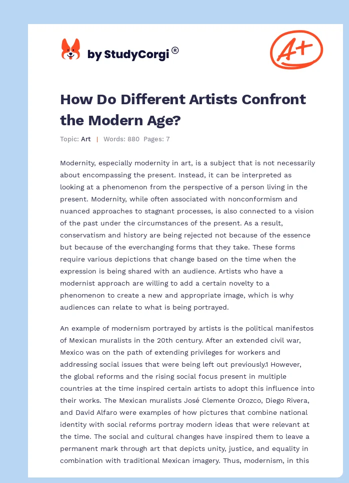 How Do Different Artists Confront the Modern Age?. Page 1