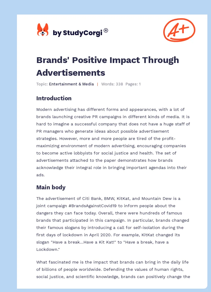 Brands' Positive Impact Through Advertisements. Page 1