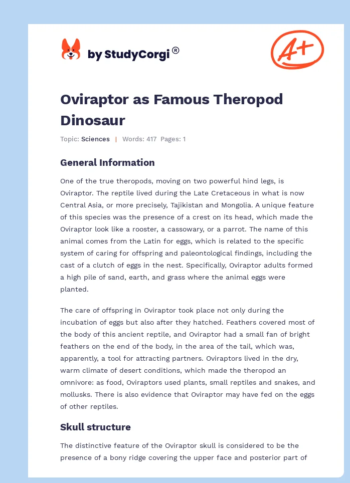 Oviraptor as Famous Theropod Dinosaur. Page 1