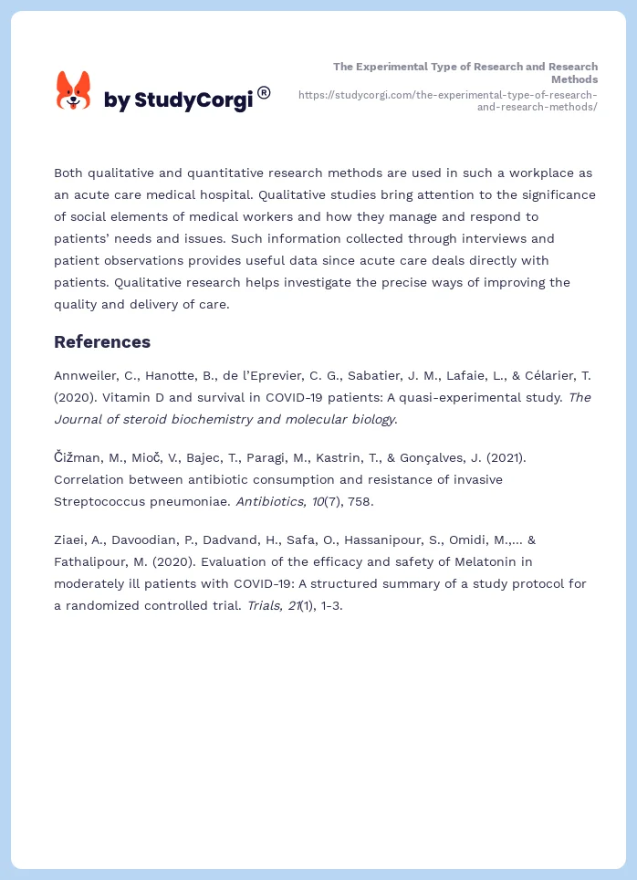 The Experimental Type of Research and Research Methods. Page 2