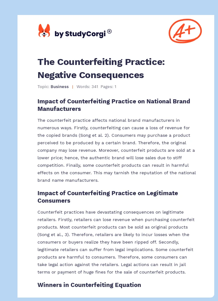 The Counterfeiting Practice: Negative Consequences. Page 1