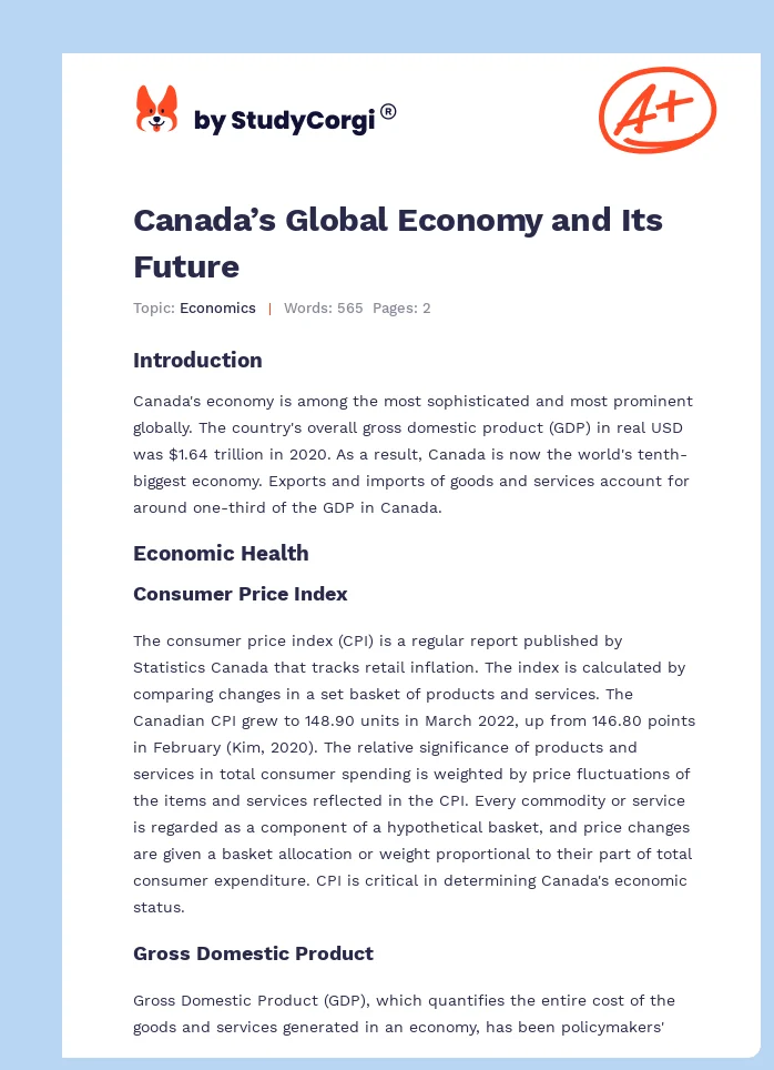 Canada’s Global Economy and Its Future. Page 1