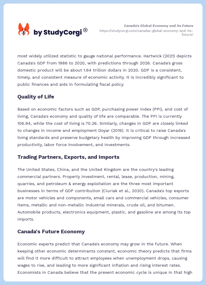 Canada’s Global Economy and Its Future. Page 2