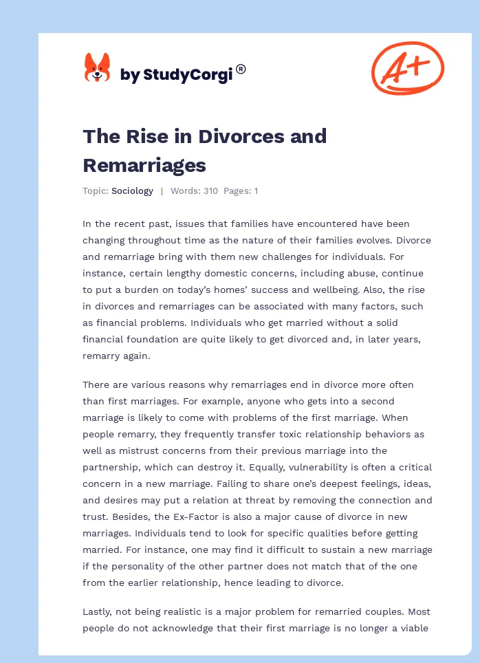 The Rise in Divorces and Remarriages. Page 1