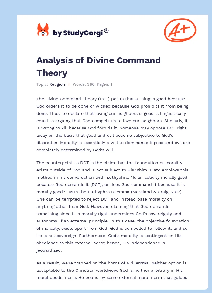 Analysis of Divine Command Theory. Page 1