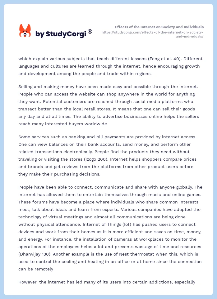 Effects of the Internet on Society and Individuals. Page 2