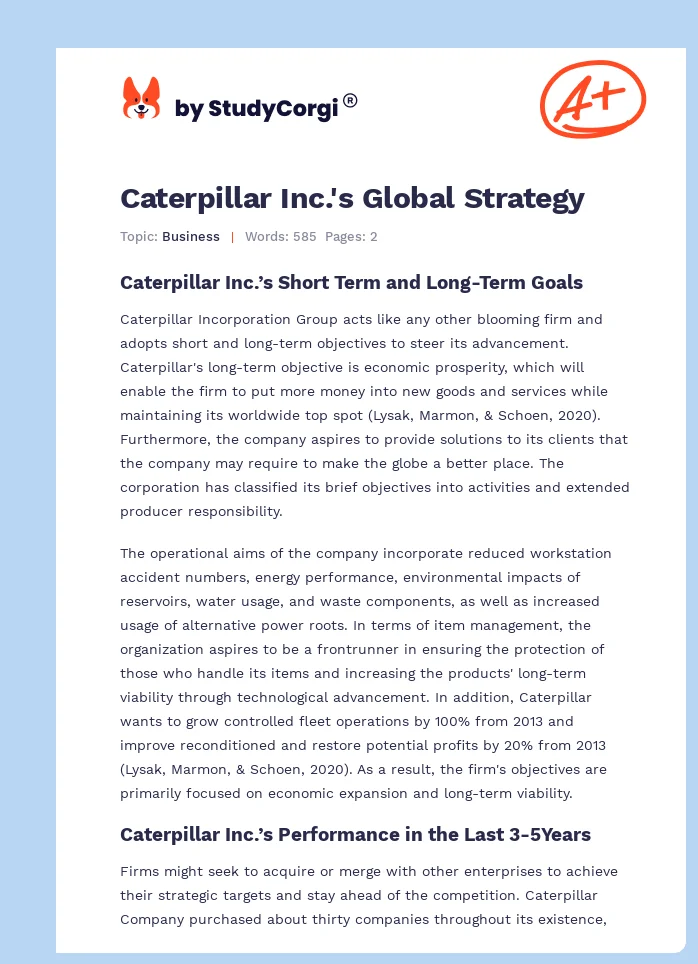 Caterpillar Inc.'s Global Strategy. Page 1