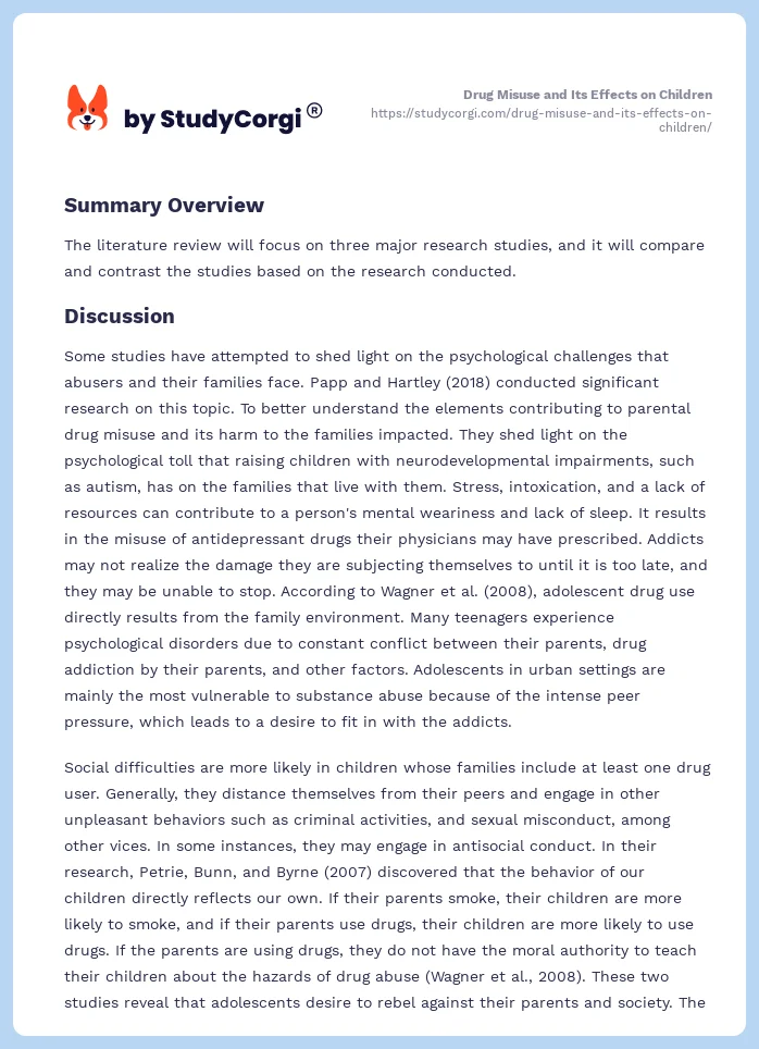 Drug Misuse and Its Effects on Children. Page 2