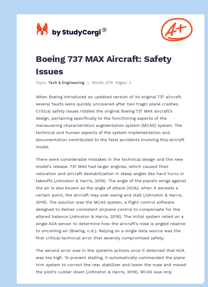 Boeing 737 MAX Aircraft: Safety Issues. Page 1