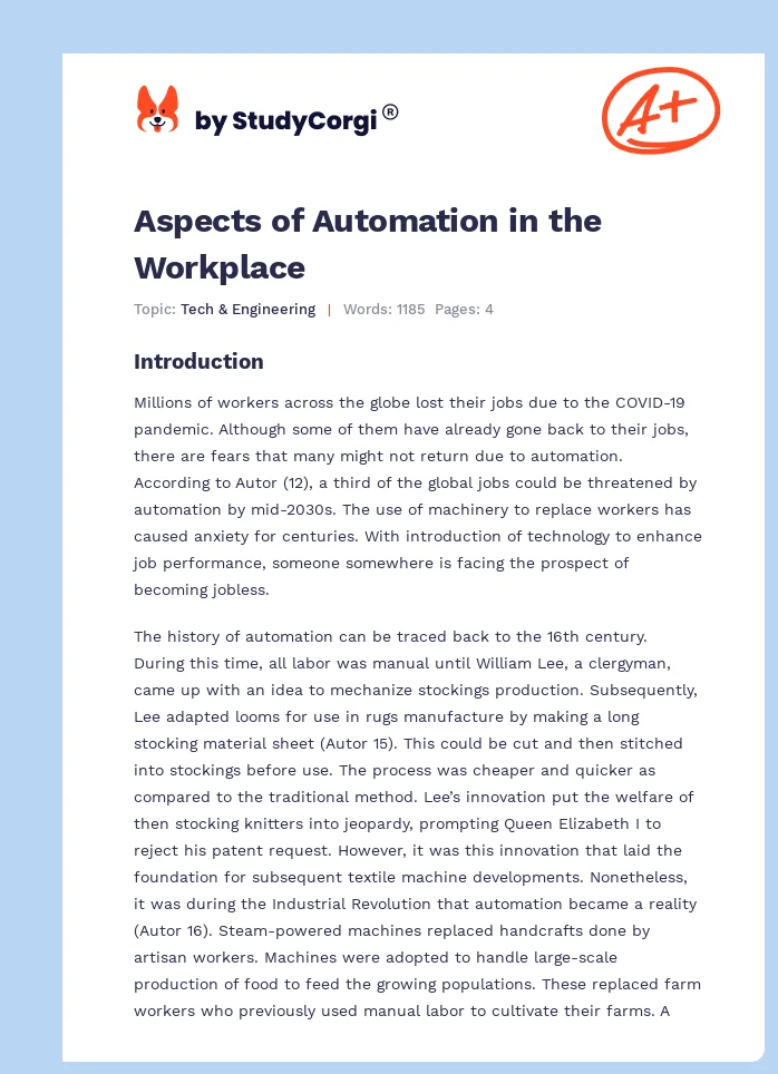 Aspects of Automation in the Workplace. Page 1