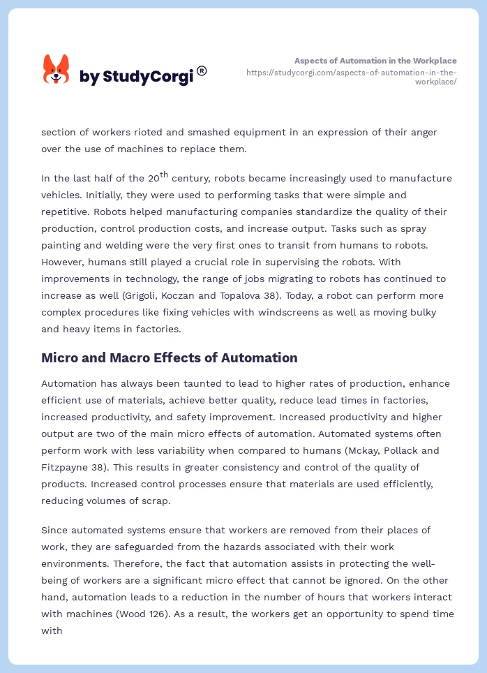 Aspects of Automation in the Workplace. Page 2