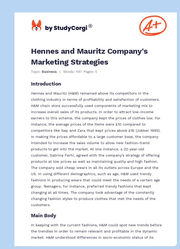 Hennes and Mauritz Company's Marketing Strategies. Page 1