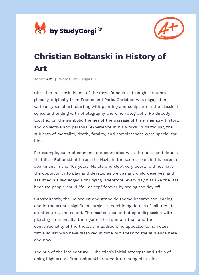 Christian Boltanski in History of Art. Page 1