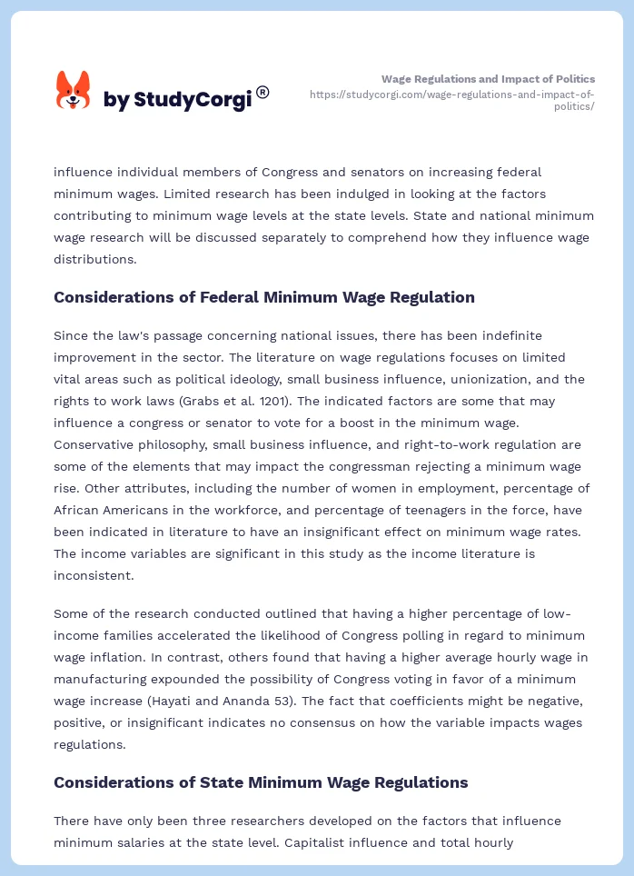 Wage Regulations and Impact of Politics. Page 2
