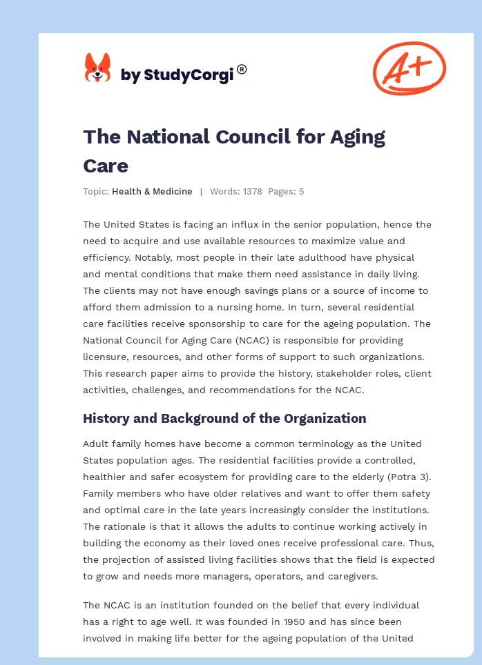 The National Council for Aging Care. Page 1