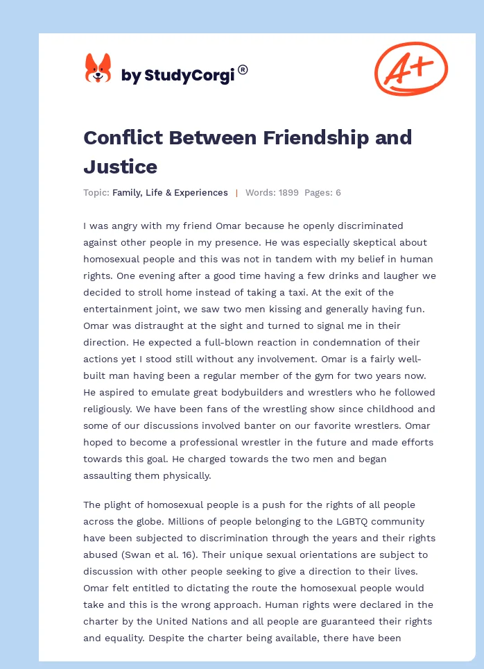 Conflict Between Friendship and Justice. Page 1