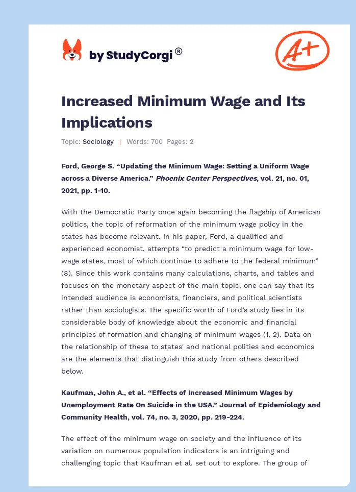 Increased Minimum Wage and Its Implications. Page 1