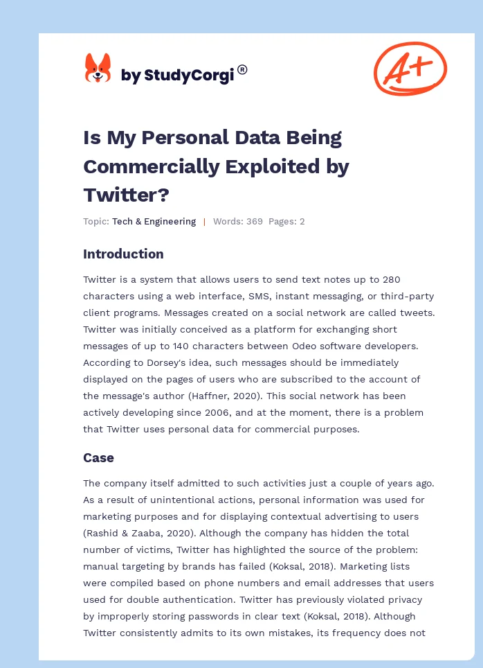 Is My Personal Data Being Commercially Exploited by Twitter?. Page 1