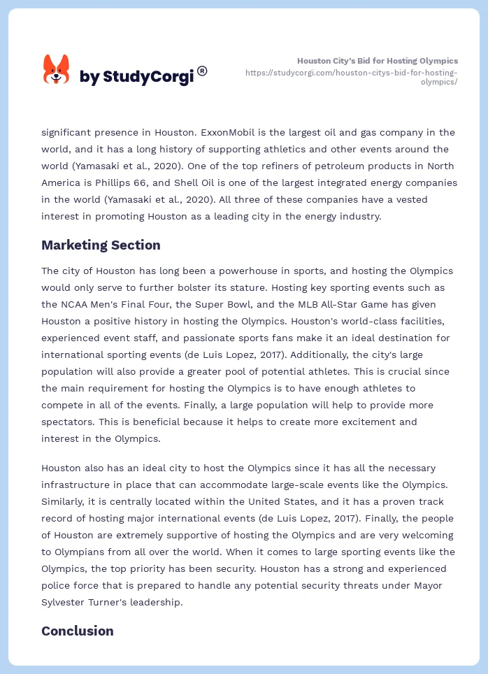 Houston City’s Bid for Hosting Olympics. Page 2