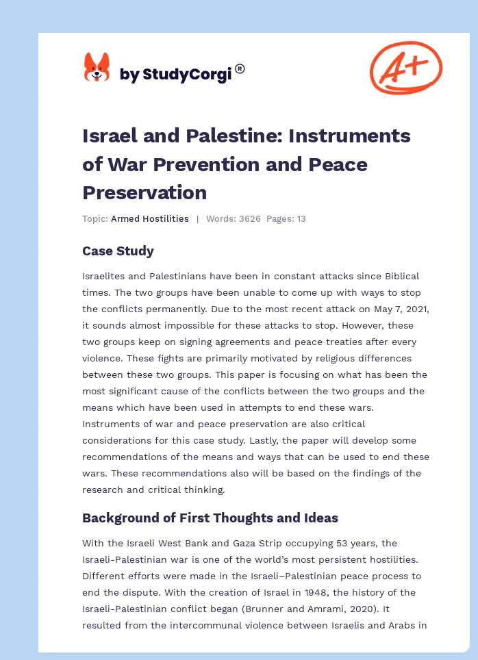 Israel and Palestine: Instruments of War Prevention and Peace Preservation. Page 1