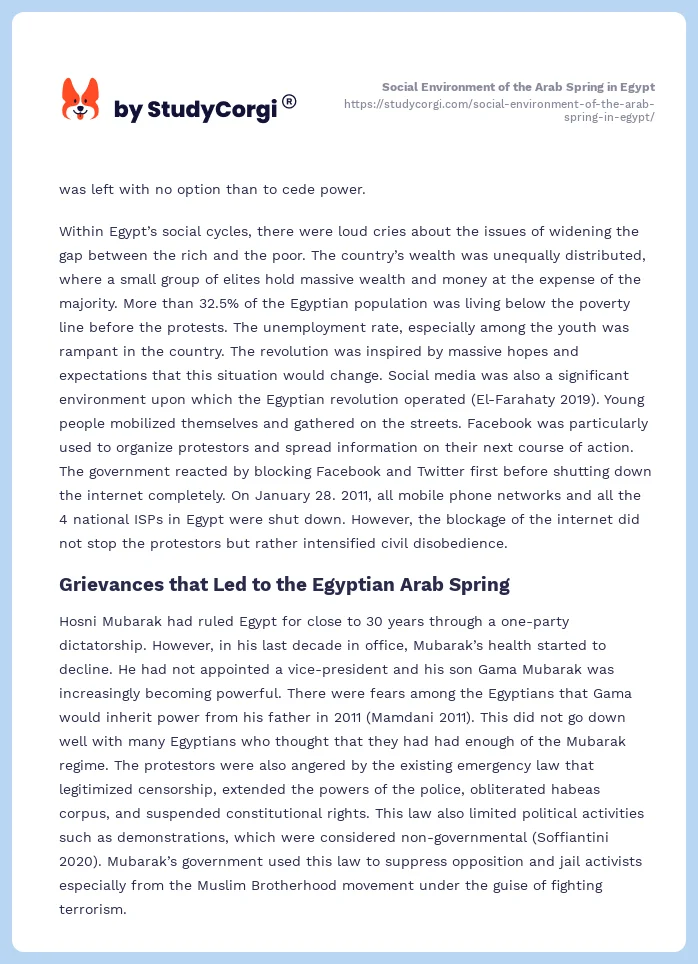 Social Environment of the Arab Spring in Egypt. Page 2