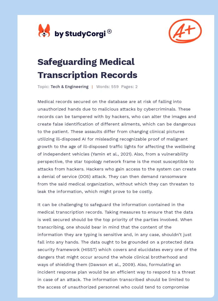 Safeguarding Medical Transcription Records. Page 1