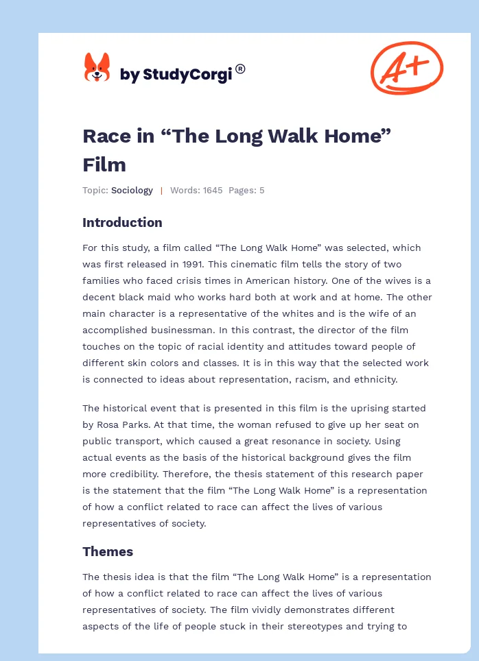 Race in “The Long Walk Home” Film. Page 1