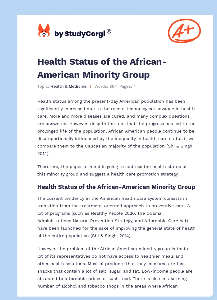 Health Status of the African-American Minority Group. Page 1