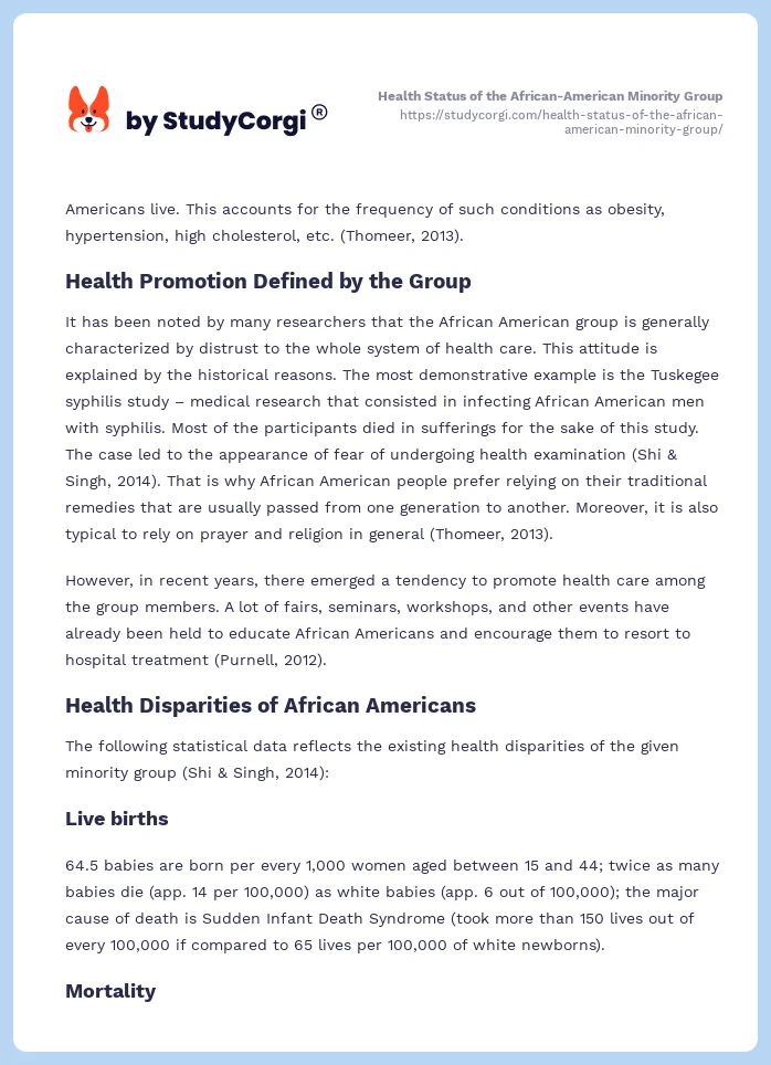 Health Status of the African-American Minority Group. Page 2