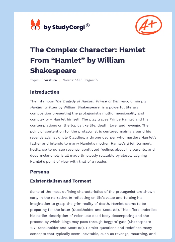 The Complex Character: Hamlet From “Hamlet” by William Shakespeare. Page 1