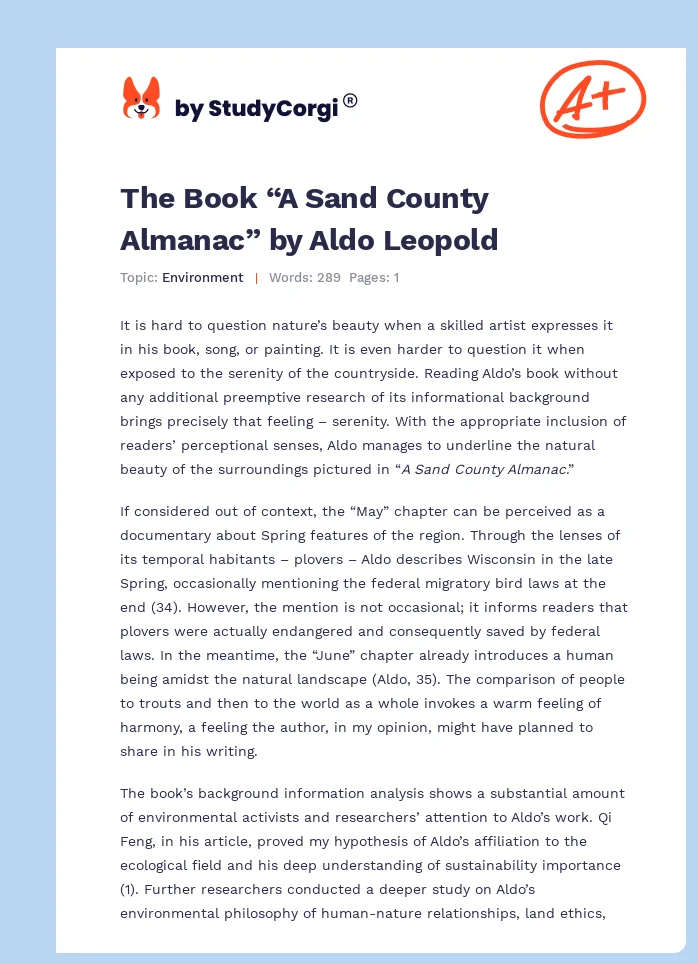 The Book “A Sand County Almanac” by Aldo Leopold. Page 1