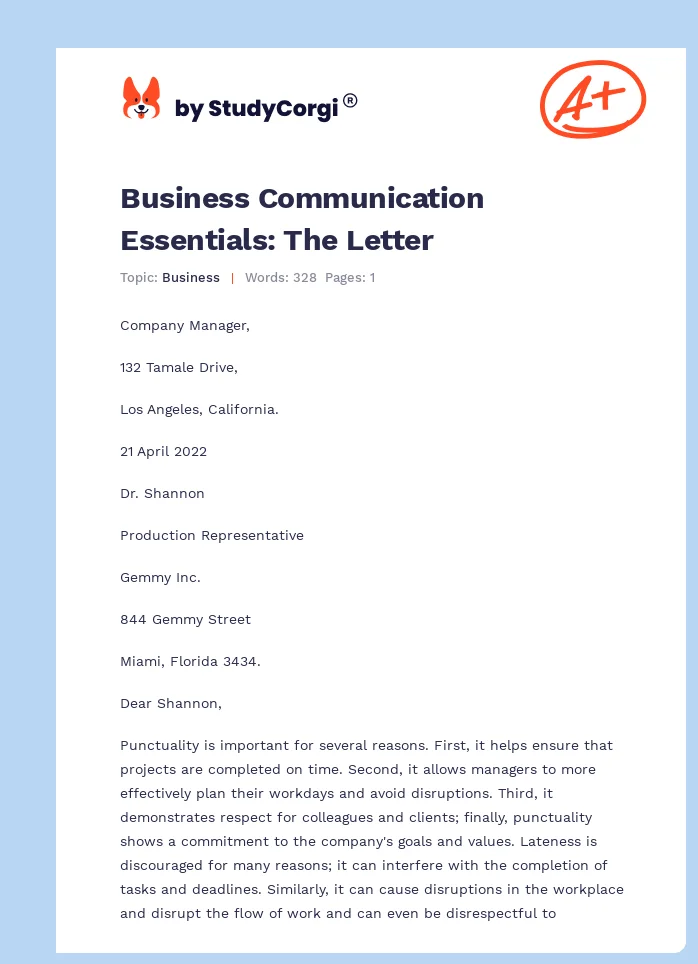 Business Communication Essentials: The Letter. Page 1