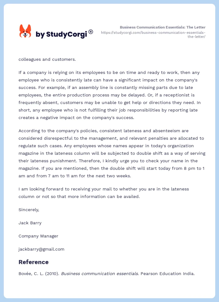 Business Communication Essentials: The Letter. Page 2