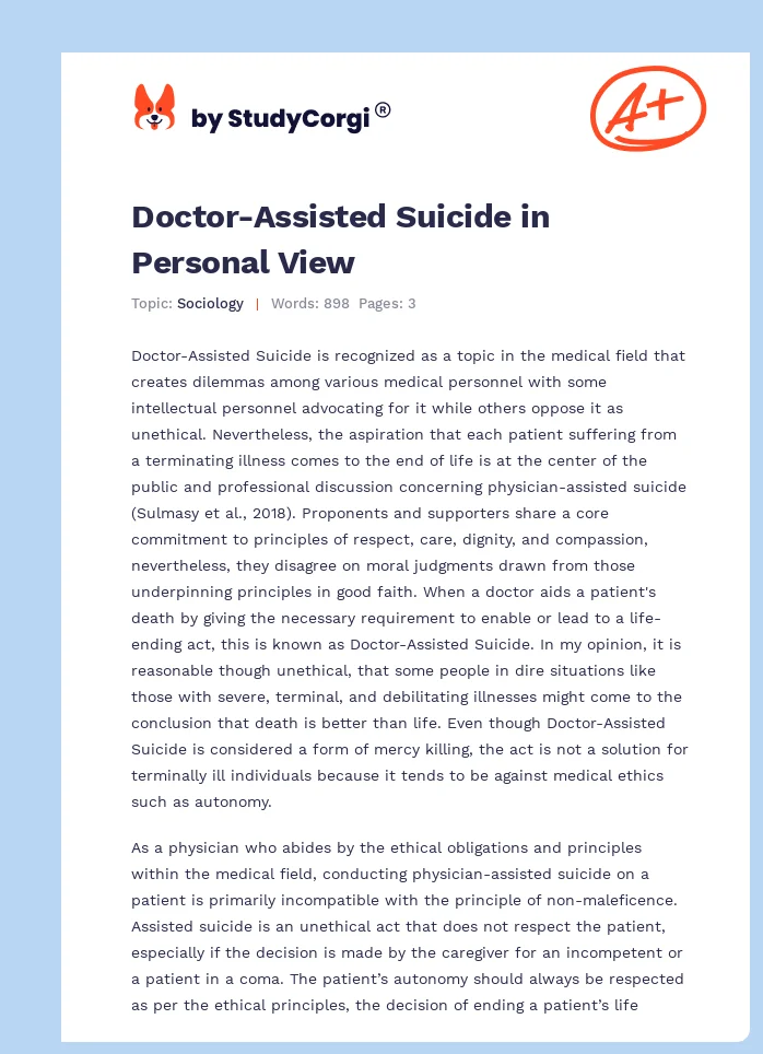 Doctor-Assisted Suicide in Personal View. Page 1