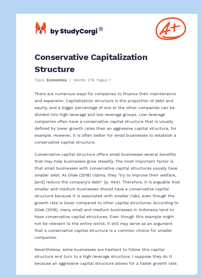 Conservative Capitalization Structure. Page 1
