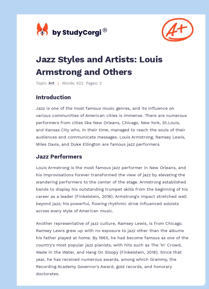 Jazz Styles and Artists: Louis Armstrong and Others. Page 1