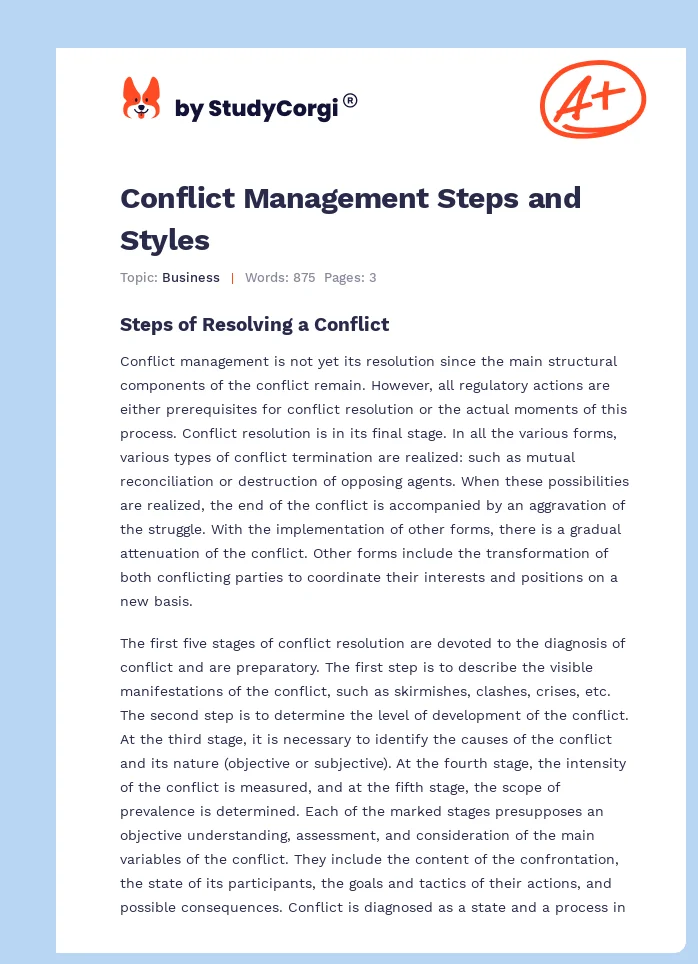 Conflict Management Steps and Styles. Page 1