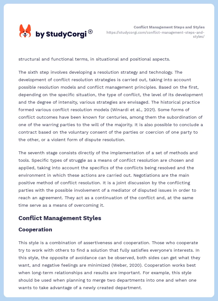 Conflict Management Steps and Styles. Page 2