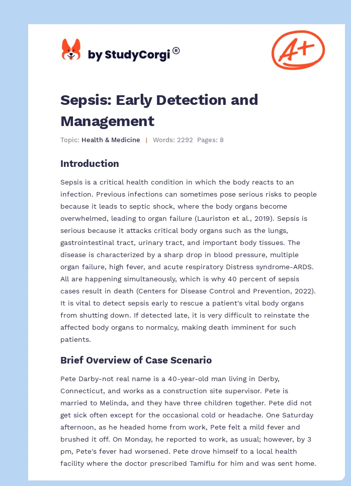 Sepsis: Early Detection and Management. Page 1